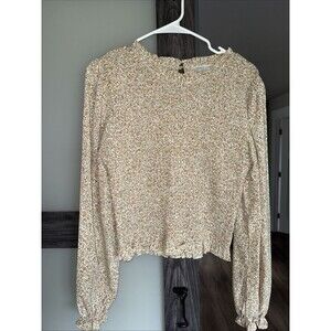 Paper Crane  floral ruffled smocked long sleeve blouse Size Med boho